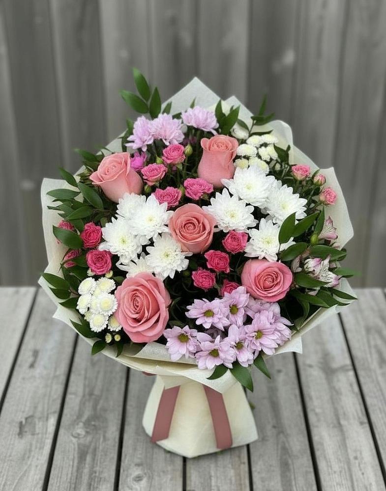 Букет цветов из: Альстромерии, Гвоздики, Розы и Хризантемы в Тальменке
