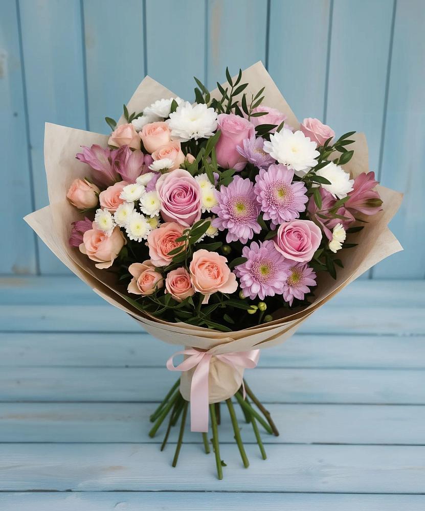 Букет цветов из: Хризантемы, Розы и Альстромерии в Тальменке