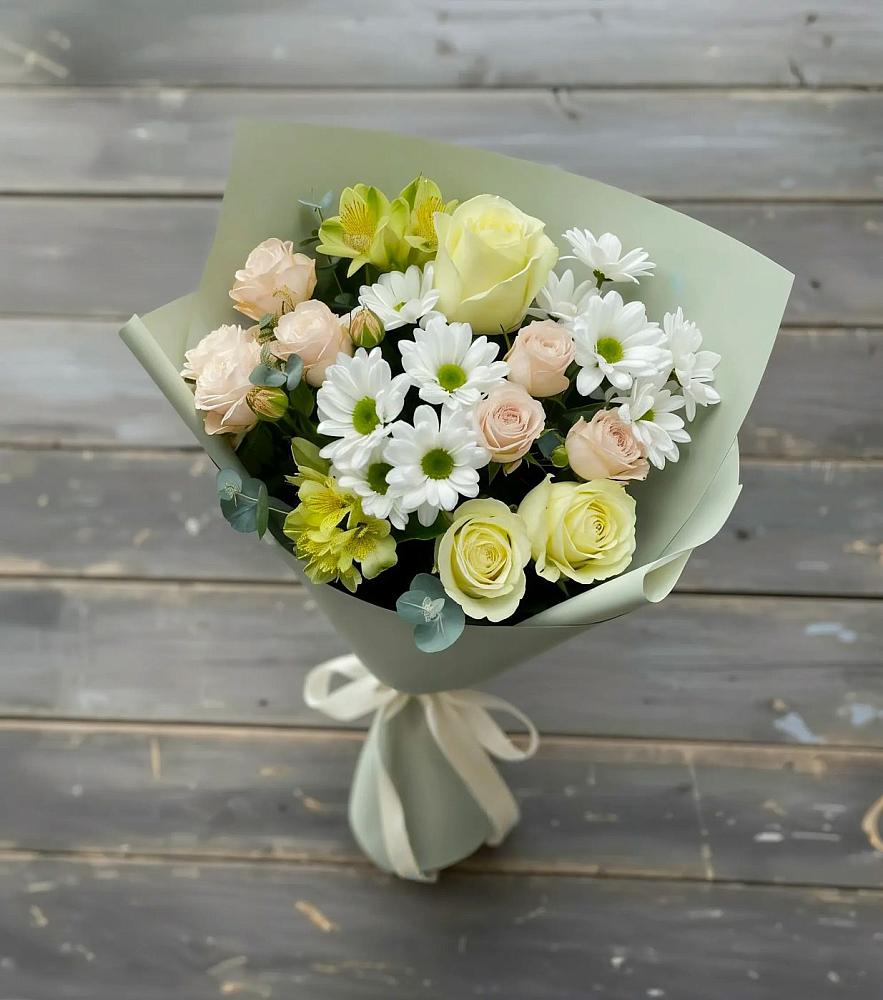 Букет цветов из: Альстромерии, Розы и Хризантемы в Тальменке