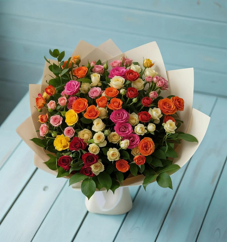Букет Микс из разноцветных кустовых роз в Тальменке