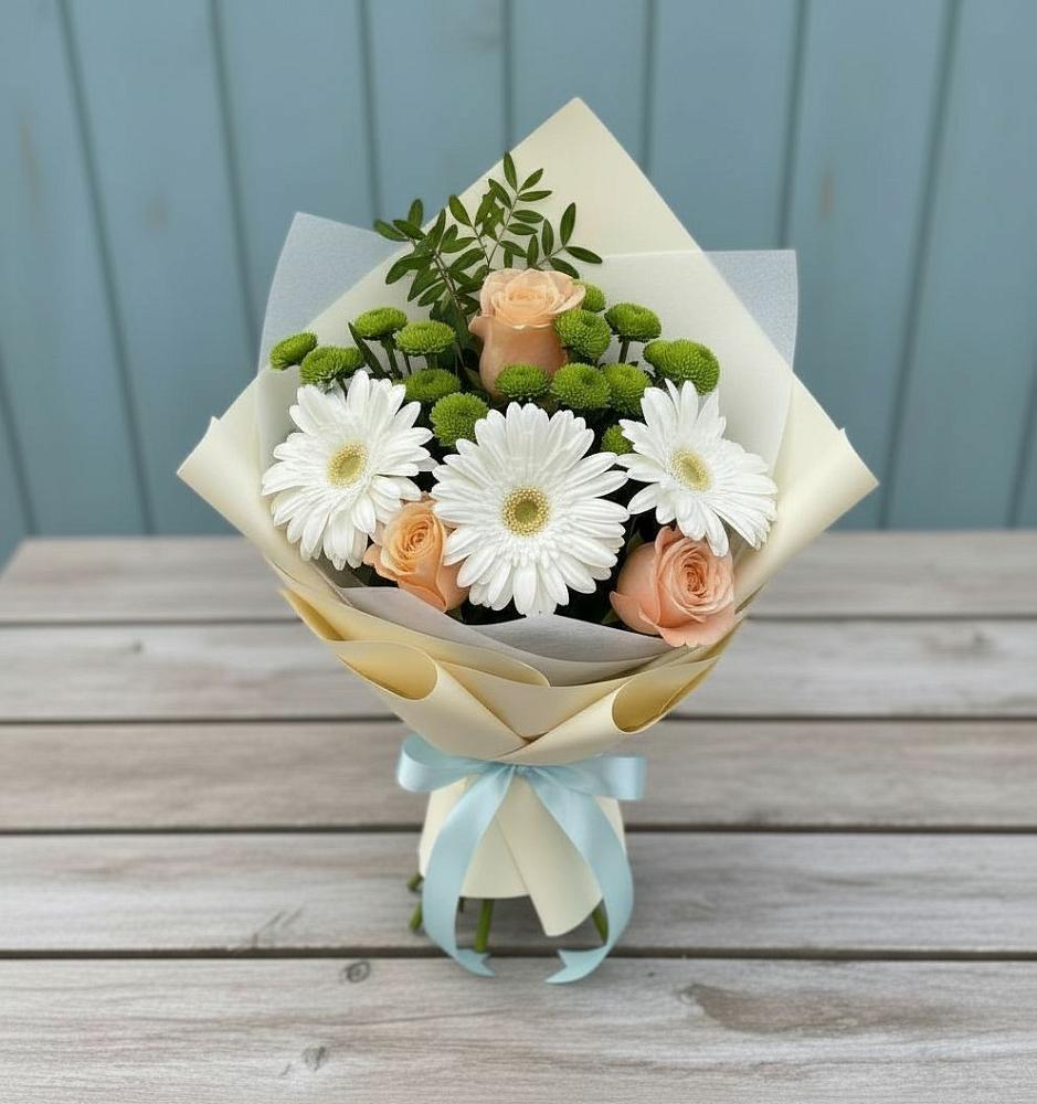 Букет цветов из: Герберы, Розы и Хризантемы в Тальменке