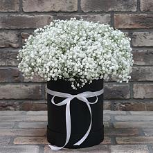 Цветочная композиция из Гипсофила в шляпной коробке в Тальменке